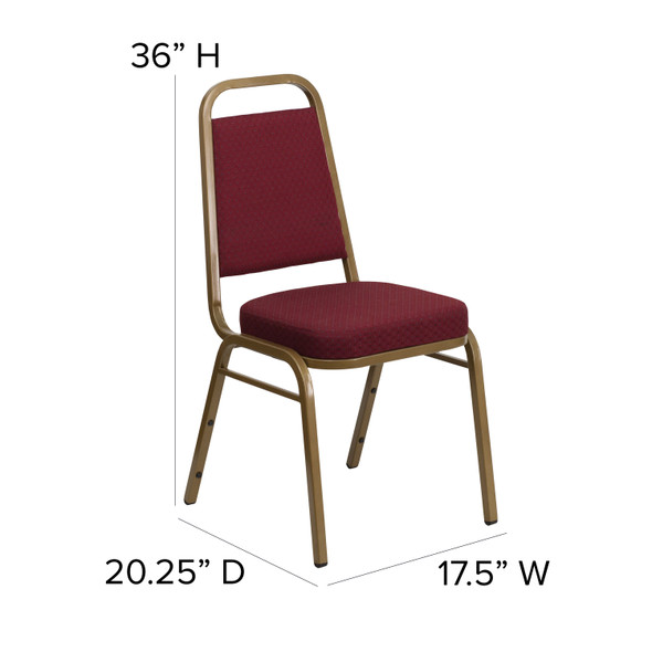 HERCULES Series Trapezoidal Back Stacking Banquet Chair in Burgundy Patterned Fabric - Gold Frame