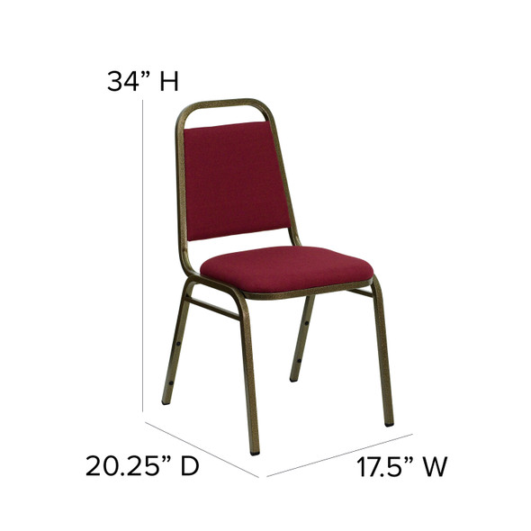 HERCULES Series Trapezoidal Back Stacking Banquet Chair in Burgundy Fabric - Gold Vein Frame