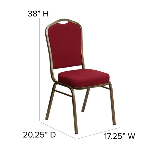 HERCULES Series Crown Back Stacking Banquet Chair in Burgundy Fabric - Gold Vein Frame