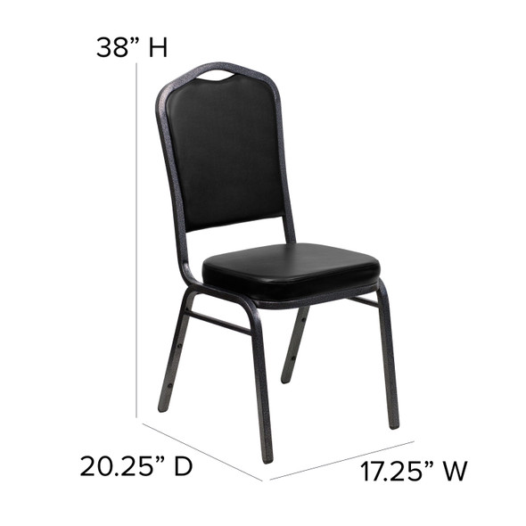 HERCULES Series Crown Back Stacking Banquet Chair in Black Vinyl - Silver Vein Frame