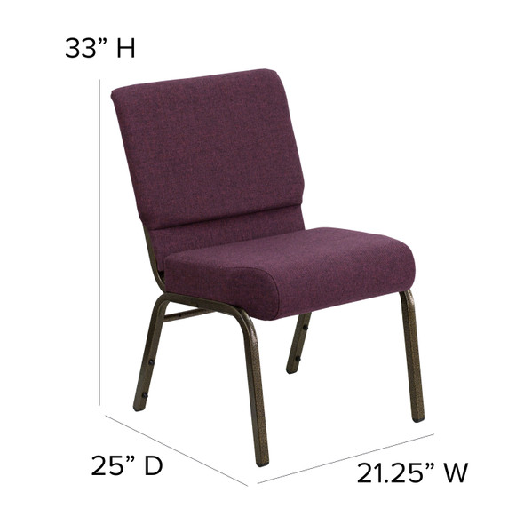 HERCULES Series 21''W Stacking Church Chair in Plum Fabric - Gold Vein Frame
