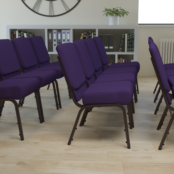 HERCULES Series 21''W Stacking Church Chair in Royal Purple Fabric - Gold Vein Frame