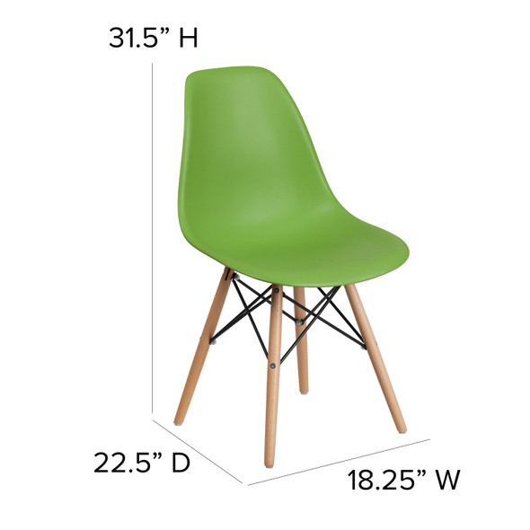 Elon Series Green Plastic Chair with Wooden Legs