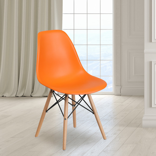 Elon Series Orange Plastic Chair with Wooden Legs