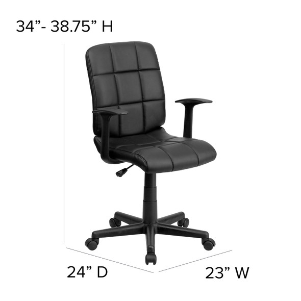 Clayton Mid-Back Black Quilted Vinyl Swivel Task Office Chair with Arms
