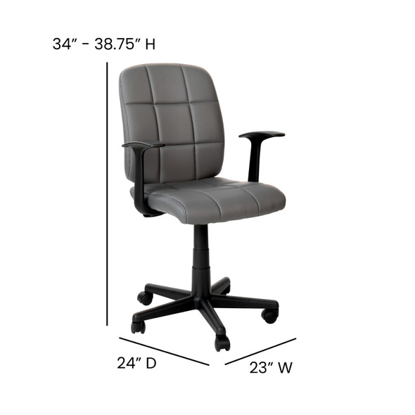 Clayton Mid-Back Gray Quilted Vinyl Swivel Task Office Chair with Arms