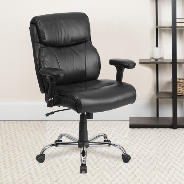 HERCULES Series Big & Tall 400 lb. Rated Black LeatherSoft Ergonomic Task Office Chair with Clean Line Stitching and Arms