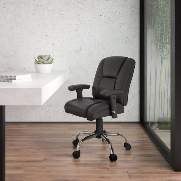 HERCULES Series Big & Tall 400 lb. Rated Black LeatherSoft Ergonomic Task Office Chair with Chrome Base and Adjustable Arms