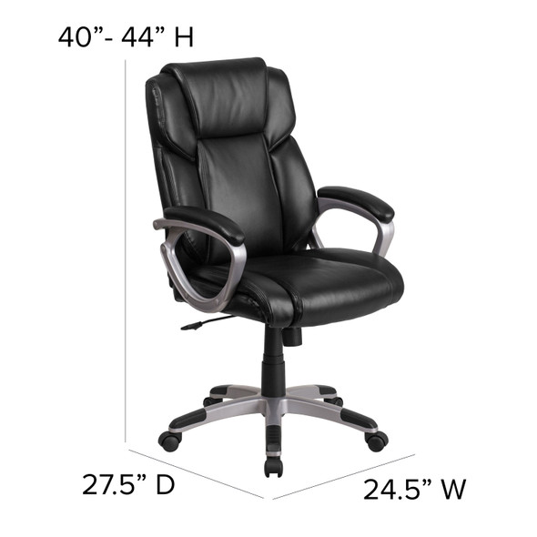 Carolyn Mid-Back Black LeatherSoft Executive Swivel Office Chair with Padded Arms