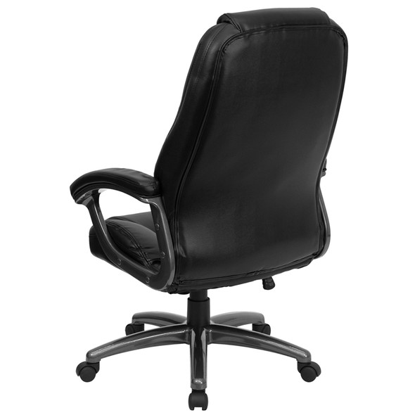 Jules High Back Black LeatherSoft Executive Swivel Ergonomic Office Chair with Deep Curved Lumbar and Arms