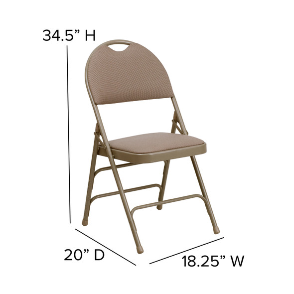 HERCULES Series Ultra-Premium Triple Braced Beige Fabric Metal Folding Chair with Easy-Carry Handle