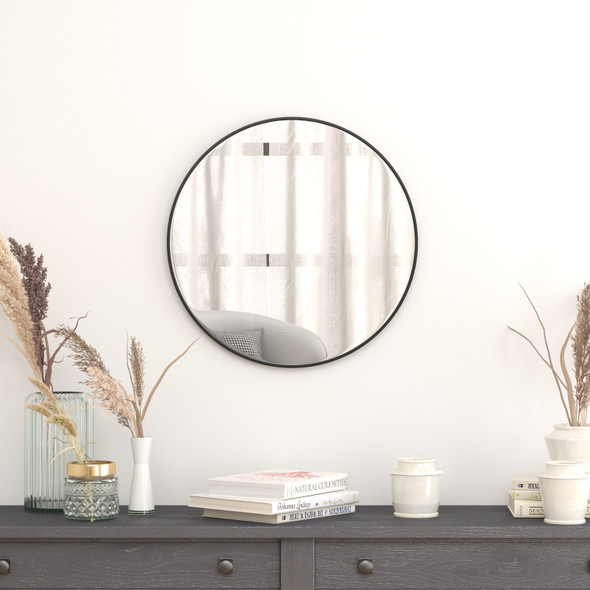 Julianne 24" Round Black Metal Framed Wall Mirror - Large Accent Mirror for Bathroom, Vanity, Entryway, Dining Room, & Living Room