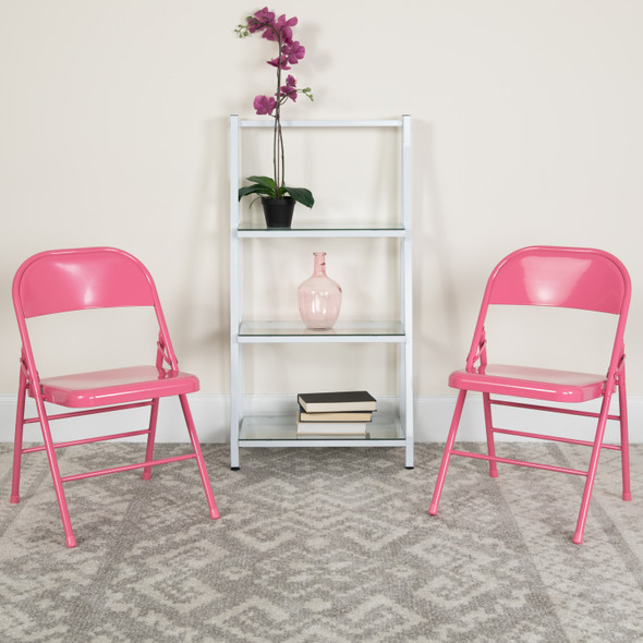 HERCULES COLORBURST Series Bubblegum Pink Triple Braced & Double Hinged Metal Folding Chair