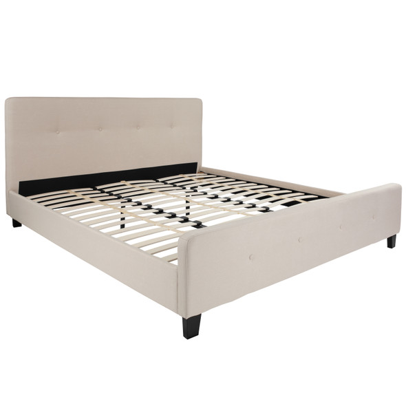 Tribeca King Size Tufted Upholstered Platform Bed in Beige Fabric with 10 Inch CertiPUR-US Certified Pocket Spring Mattress