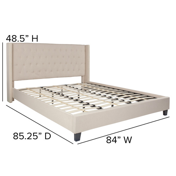 Riverdale King Size Tufted Upholstered Platform Bed in Beige Fabric