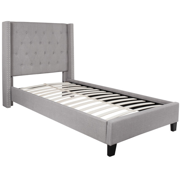 Riverdale Twin Size Tufted Upholstered Platform Bed in Light Gray Fabric with 10 Inch CertiPUR-US Certified Pocket Spring Mattress