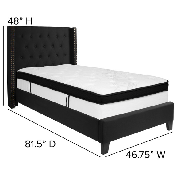 Riverdale Twin Size Tufted Upholstered Platform Bed in Black Fabric with Memory Foam Mattress