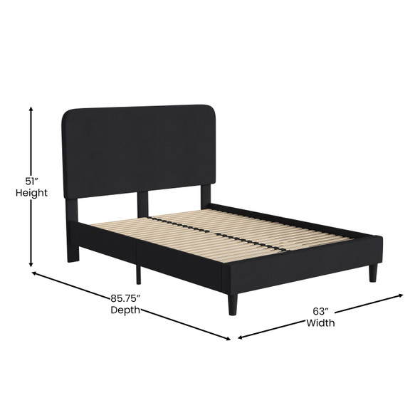 Addison Charcoal Queen Fabric Upholstered Platform Bed - Headboard with Rounded Edges - No Box Spring or Foundation Needed