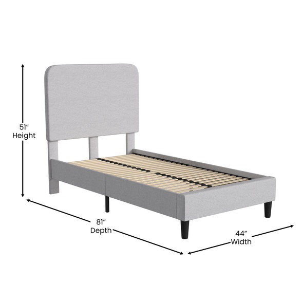 Addison Light Grey Twin Fabric Upholstered Platform Bed - Headboard with Rounded Edges - No Box Spring or Foundation Needed