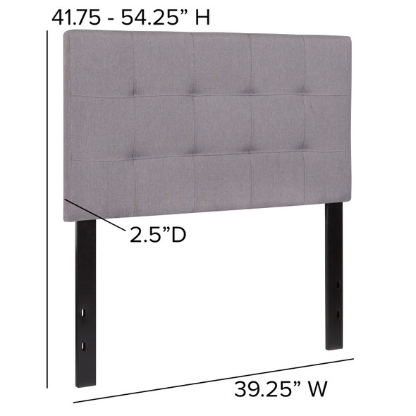 Bedford Tufted Upholstered Twin Size Headboard in Light Gray Fabric