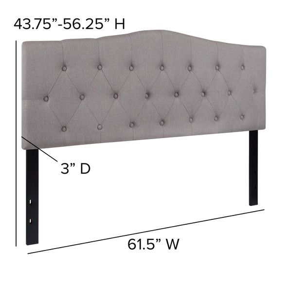 Cambridge Tufted Upholstered Queen Size Headboard in Light Gray Fabric