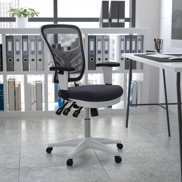 Nicholas Mid-Back Dark Gray Mesh Multifunction Executive Swivel Ergonomic Office Chair with Adjustable Arms and White Frame