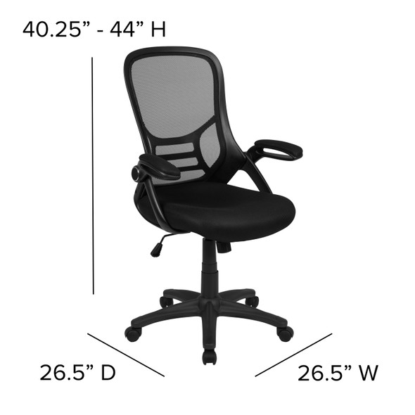 Porter High Back Black Mesh Ergonomic Swivel Office Chair with Black Frame and Flip-up Arms
