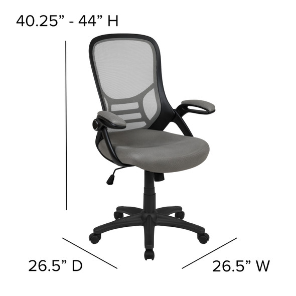 Porter High Back Light Gray Mesh Ergonomic Swivel Office Chair with Black Frame and Flip-up Arms