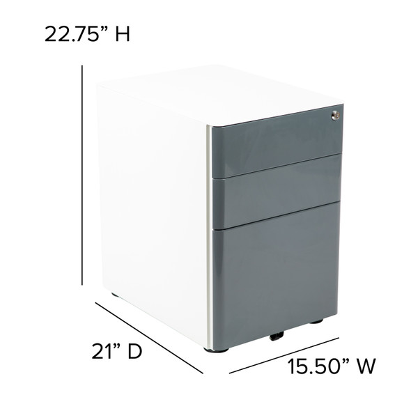 Warner Modern 3-Drawer Mobile Locking Filing Cabinet with Anti-Tilt Mechanism & Letter/Legal Drawer, White with Charcoal Faceplate