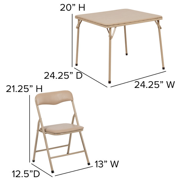 Mindy Kids Tan 3 Piece Folding Table and Chair Set
