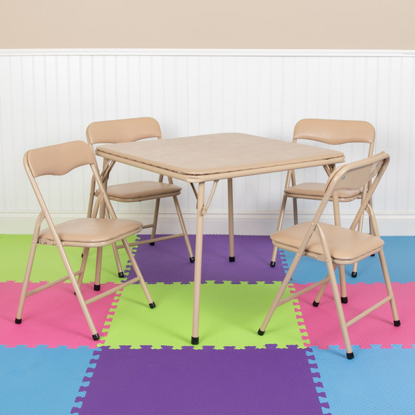 Mindy Kids Tan 5 Piece Folding Table and Chair Set