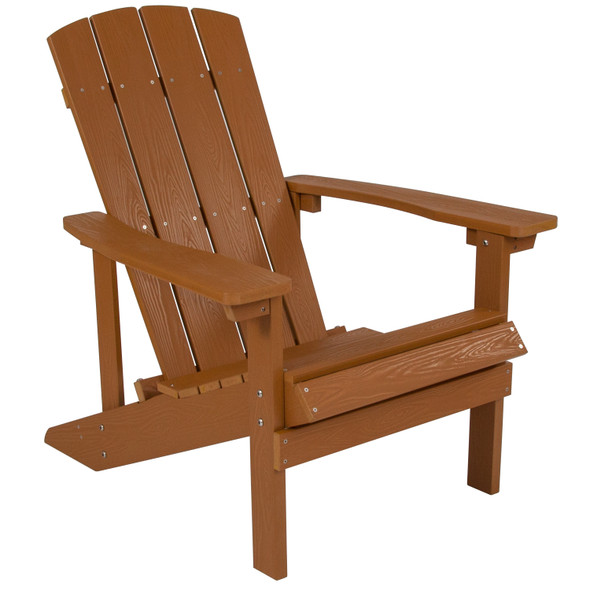 3 Piece Charlestown Teak Poly Resin Wood Adirondack Chair Set with Fire Pit - Star and Moon Fire Pit with Mesh Cover