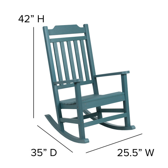 Set of 2 Winston All-Weather Poly Resin Rocking Chairs with Accent Side Table in Teal