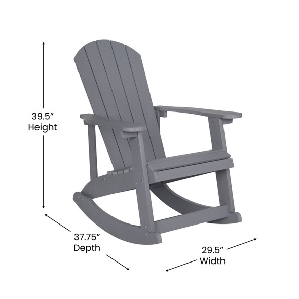 Savannah All-Weather Poly Resin Wood Adirondack Rocking Chair with Rust Resistant Stainless Steel Hardware in Gray