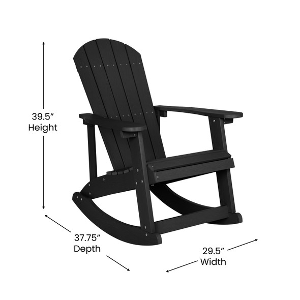 Savannah All-Weather Poly Resin Wood Adirondack Rocking Chair with Rust Resistant Stainless Steel Hardware in Black - Set of 2