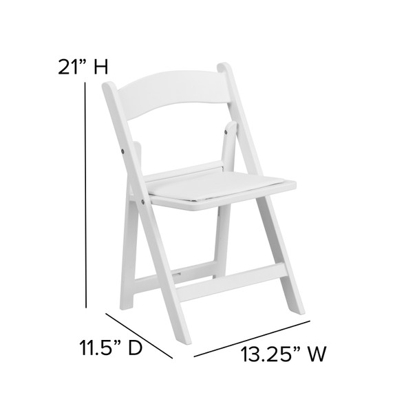 HERCULES Kids White Resin Folding Chair with White Vinyl Padded Seat