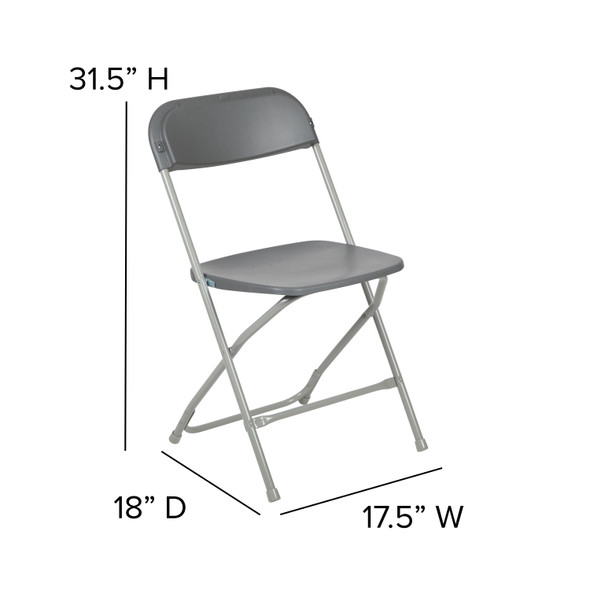 Hercules Series Plastic Folding Chair - Grey - 650LB Weight Capacity Comfortable Event Chair - Lightweight Folding Chair