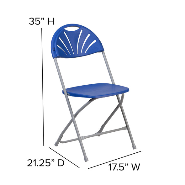 HERCULES Series 650 lb. Capacity Blue Plastic Fan Back Folding Chair