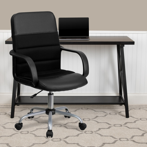Manor Mid-Back Black LeatherSoft and Mesh Swivel Task Office Chair with Arms