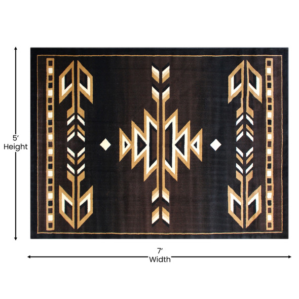 Amado Collection Southwestern 5' x 7' Brown Area Rug - Olefin Accent Rug with Jute Backing - Living Room, Bedroom, Entryway