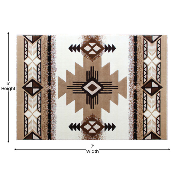 Mohave Collection 5' x 7' Ivory Traditional Southwestern Style Area Rug - Olefin Fibers with Jute Backing