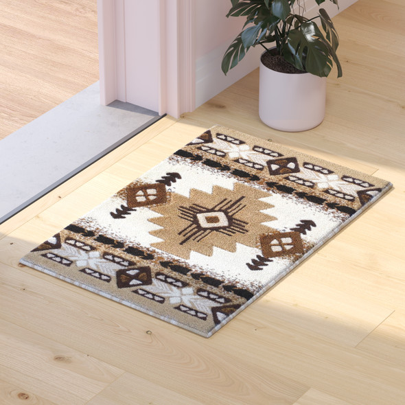 Mohave Collection 2' x 3' Ivory Traditional Southwestern Style Area Rug - Olefin Fibers with Jute Backing