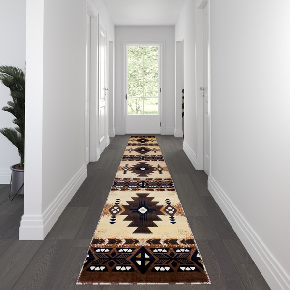 Mohave Collection 3' x 16' Brown Traditional Southwestern Style Area Rug - Olefin Fibers with Jute Backing