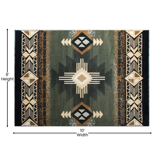 Mohave Collection 8' x 10' Sage Traditional Southwestern Style Area Rug - Olefin Fibers with Jute Backing