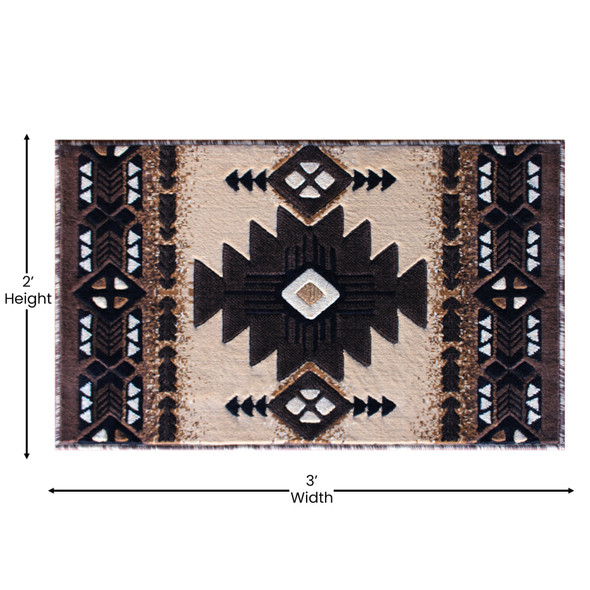 Mohave Collection 2' x 3' Brown Traditional Southwestern Style Area Rug - Olefin Fibers with Jute Backing