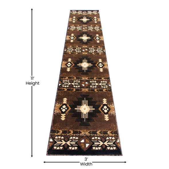 Mohave Collection 2' x 10' Chocolate Traditional Southwestern Style Area Rug - Olefin Fibers with Jute Backing