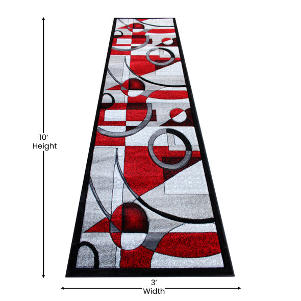 Elias Collection 3' x 10' Red Geometric Abstract Area Rug - Olefin Rug with Jute Backing - Hallway, Entryway, or Bedroom