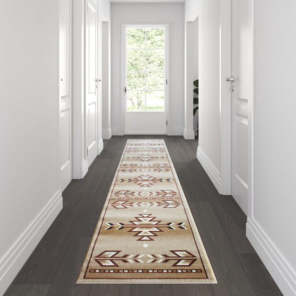 Lodi Collection Southwestern 2' x 11' Brown Area Rug - Olefin Rug with Jute Backing for Hallway, Entryway, Bedroom, Living Room