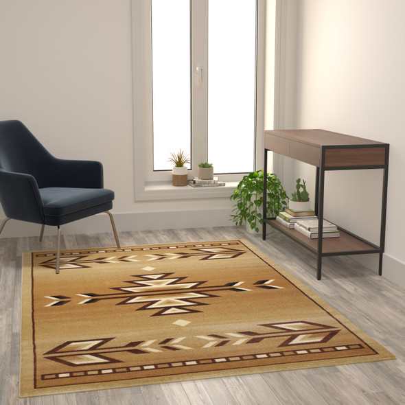 Lodi Collection Southwestern 5' x 7' Brown Area Rug - Olefin Rug with Jute Backing for Hallway, Entryway, Bedroom, Living Room