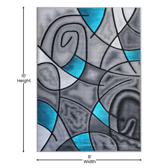 Jubilee Collection 8' x 10' Turquoise Abstract Area Rug - Olefin Rug with Jute Backing - Living Room, Bedroom, & Family Room